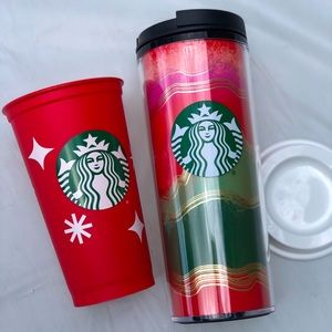 Reusable red Christmas Starbucks hot cups New without tags